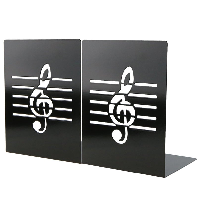 Apol Unique Music Notes Book Stands Metal Bookends for Kids School Library Desk Study Home Office Decoration Gift(Black) - Image 1